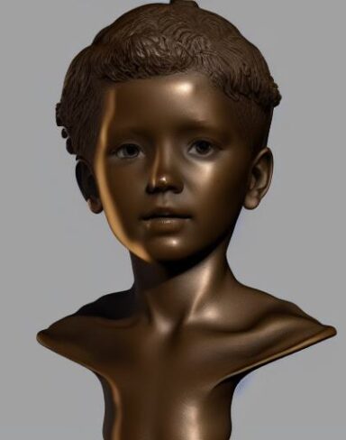 A bronze bust of the young girl