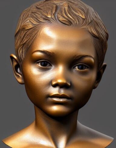 A bronze bust sculpture of girl