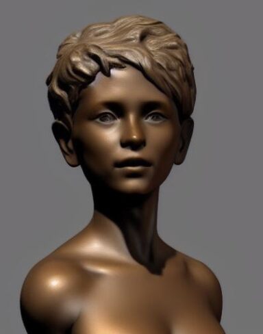 A bronze bust sculpture of girl