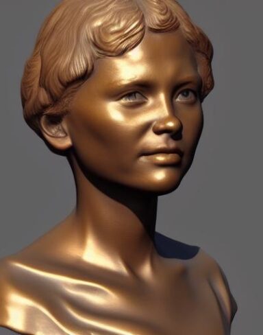 A bronze bust sculpture of one young lady