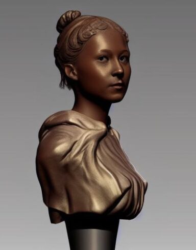 A bronze bust sculpture of one young lady