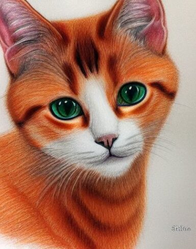 A drawing of a cat by color crayon