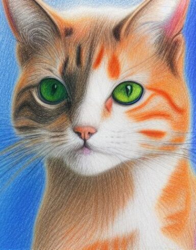 A drawing of a cat by crayon