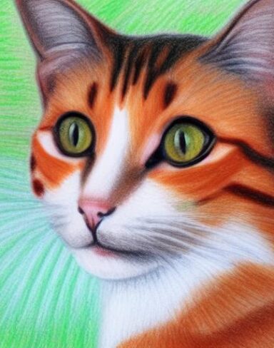 A drawing of a cat by crayon