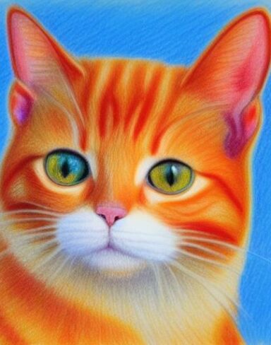 A drawing of a cat by crayon