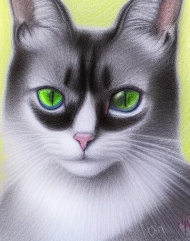 A drawing of a cat by crayon