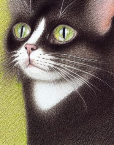 A drawing of a cat by crayon