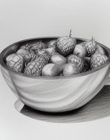A drawing of a fruit bowl