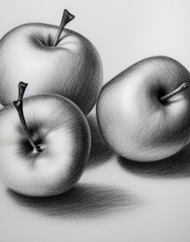 A drawing of a group of apples on a table