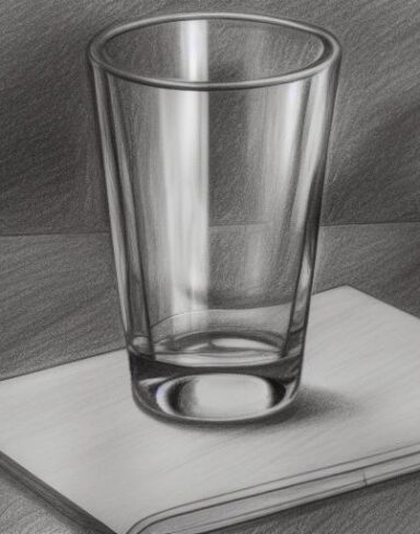 A drawing of the water glass on a table