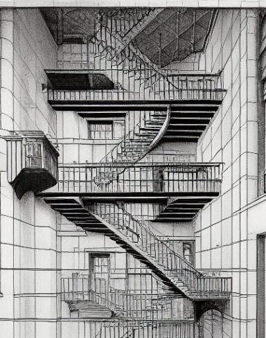 A drawing of up and down staircases in an architecture