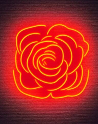A flower symbol neon sign on wall