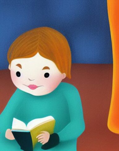 A little girl is reading a book