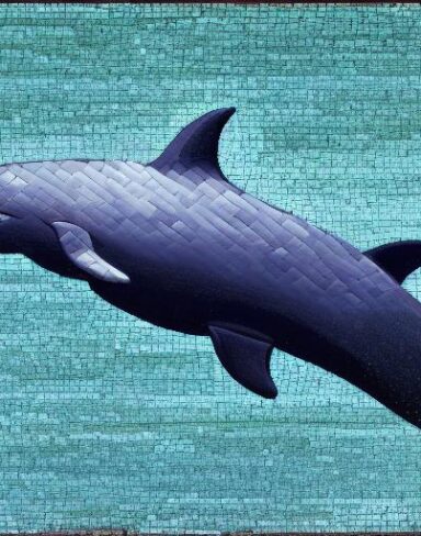 A mosaic of a dolphin in the costal inspired by Charles Ginner