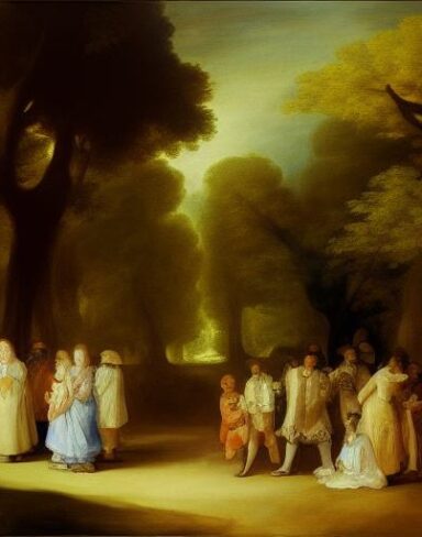 A painting of a group of people in the forest by Francisco de Holanda
