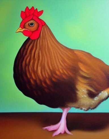 A painting of a hen