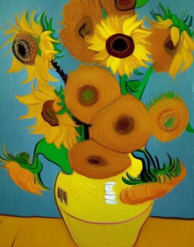 A painting of yellow sunflowers