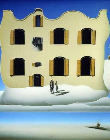 A painting on the side of a building in the sky