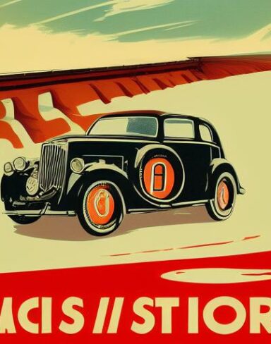 A vintage poster advertising a vehicle
