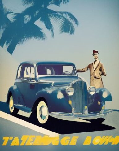 A vintage poster of vintage automobile