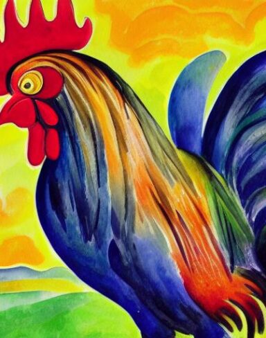 A watercolor painting of the rooster by Olga Boznańska