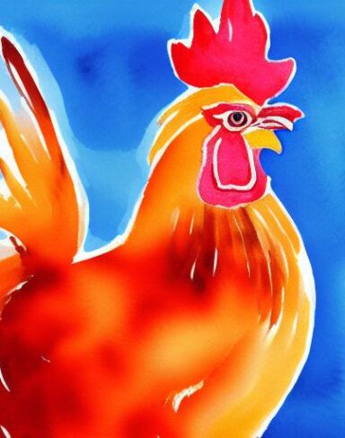 A watercolor painting of the rooster by Olga Boznańska