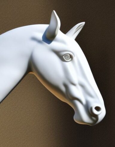 A white horse head statue