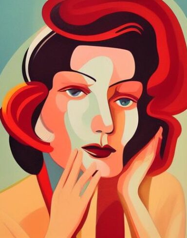 An art deco poster of a woman face
