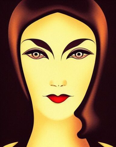 An art deco poster of woman face