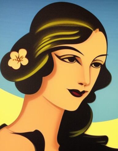 Art deco poster with a pretty woman face