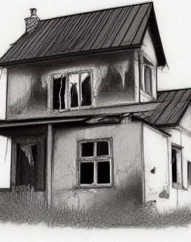 Black and white drawing of a house