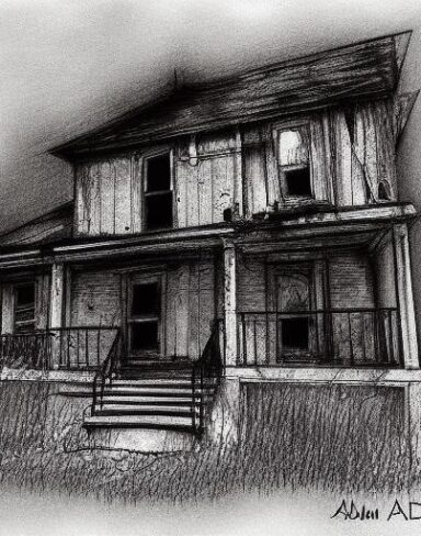 Black and white drawing of the house