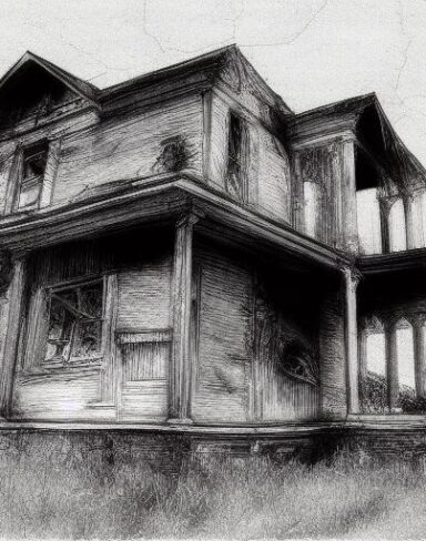 Black and white drawing of the house