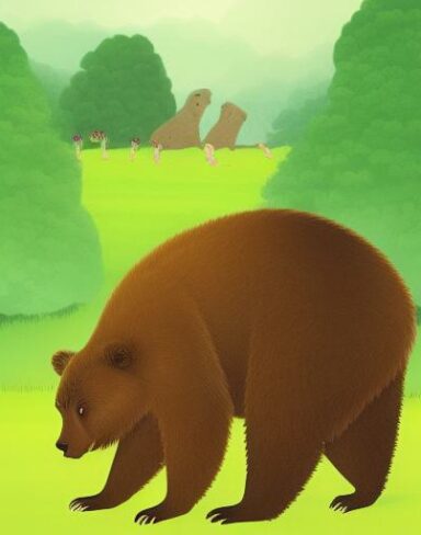 Brown bear in the lush green field