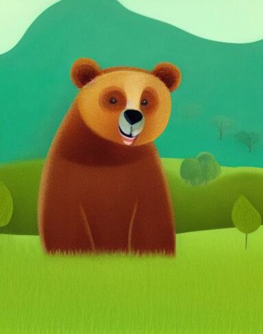 Brown bear on the lush green field