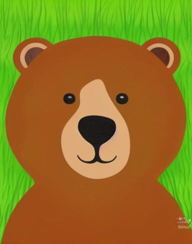 Brown bear sitting on the lush green field