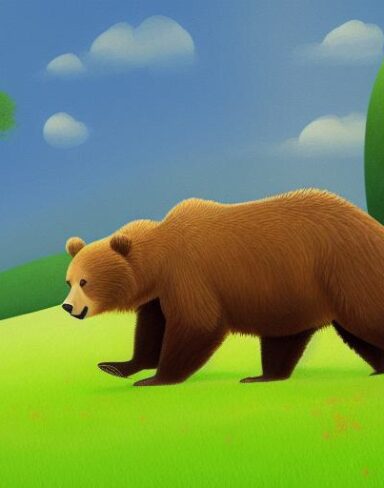 Brown bear with green field