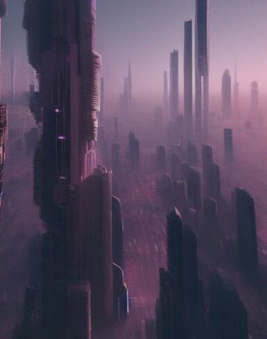 Digital city filled with some tall buildings