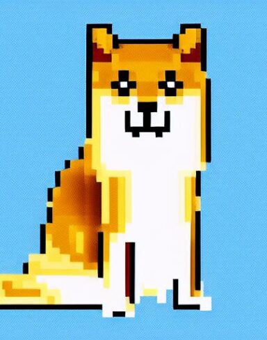 Dog sitting in front of a blue background