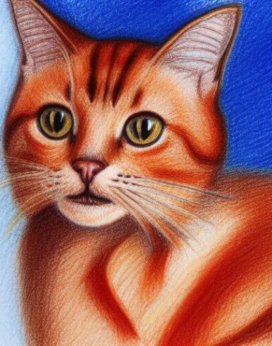Drawing of a cat by crayon