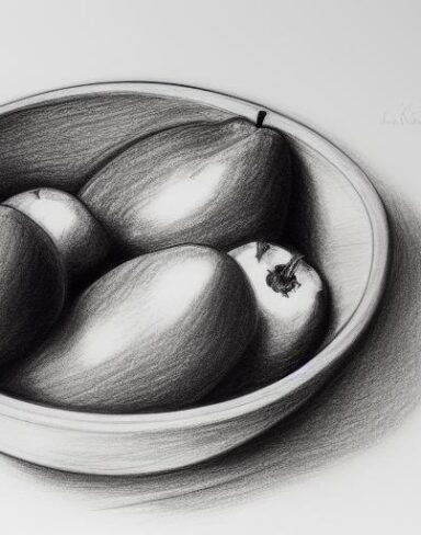 Drawing of fruit bowl on a table