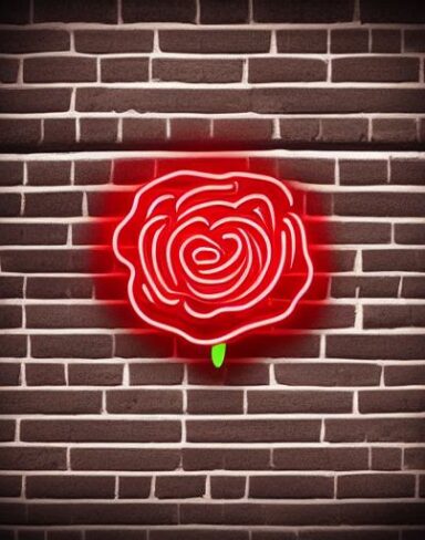 Flower neon sign on a brick wall
