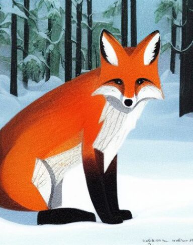 Fox that is sitting in the snow