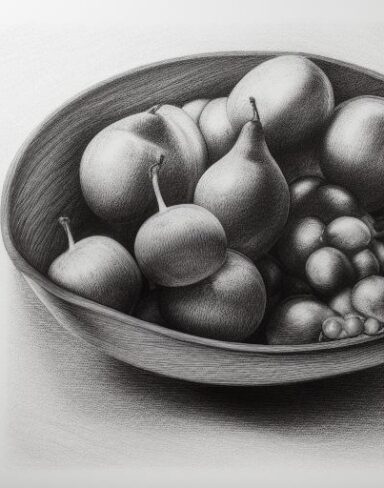 Fruit bowl on table drawing