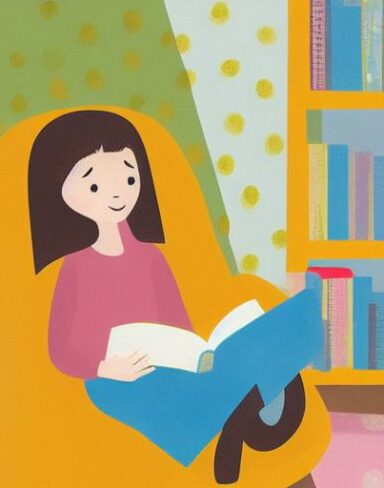 Little girl is reading a book