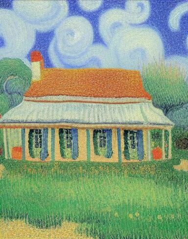 Painting of the house in the garden