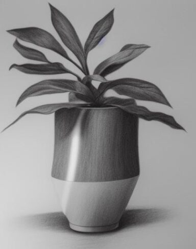 Pencil drawing of a plant in a vase