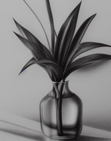 Pencil drawing of a plant in a vase
