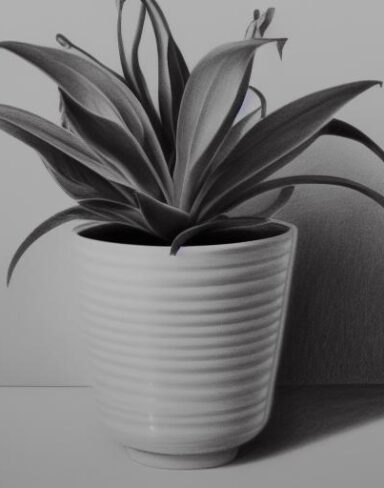 Pencil drawing of a plant in a vase