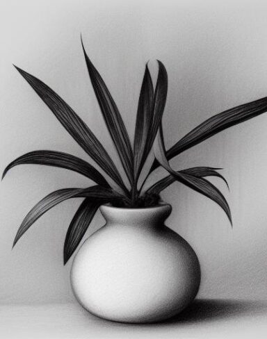 Pencil drawing of a plant in vase